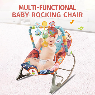 Шезлонг-качалка для новонароджених крісло-баунсер для малюка заспокійливий центр для дитини вібрація підвіска звук