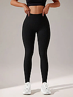 Жіночі лосини рубчик чорні з ефектом пушап на високій посадці рубчик Push up M-XL