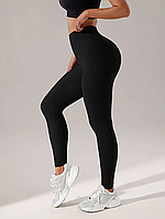 Лосини рубчик пушап чорні з ефектом пушап на високій посадці рубчик Push up, M-XL