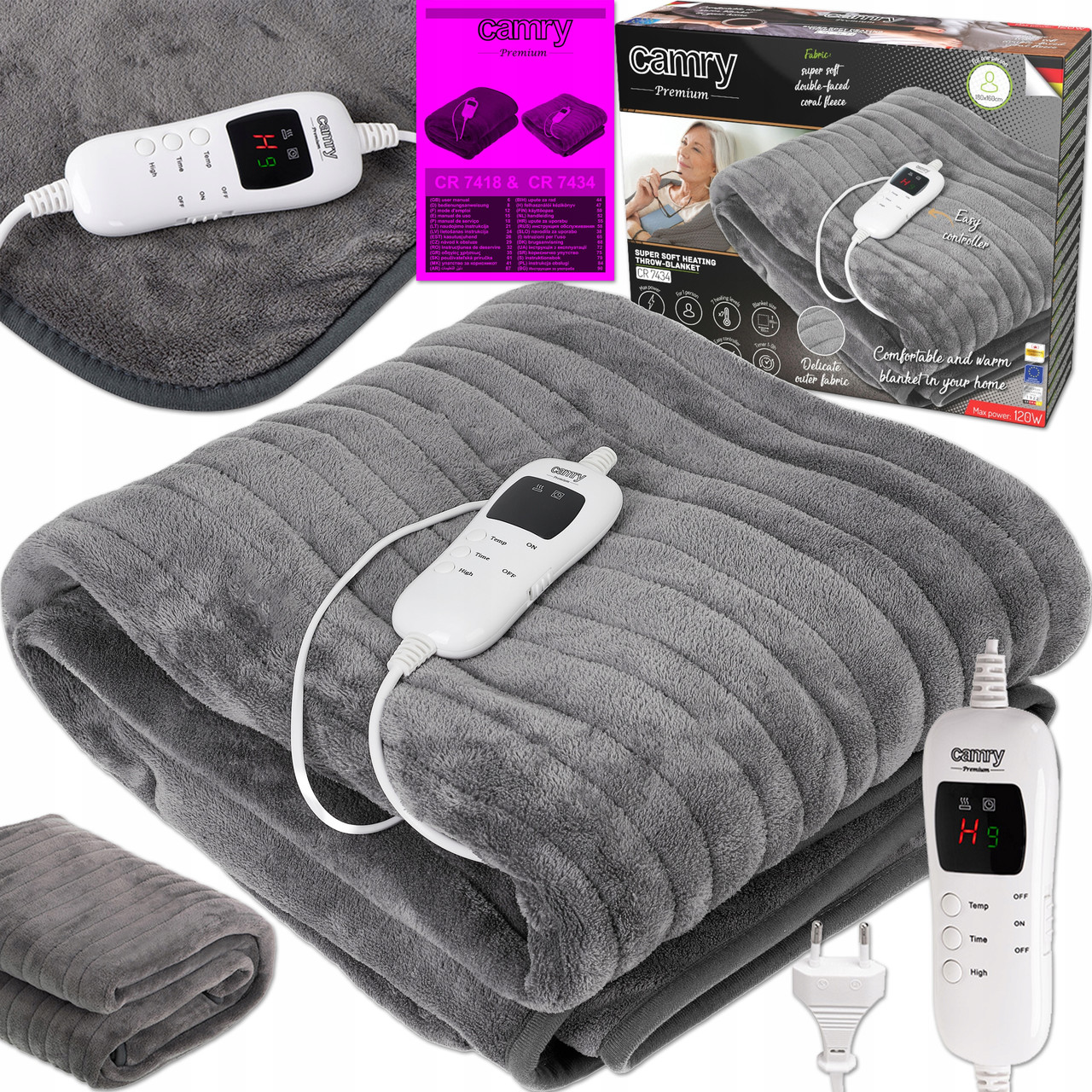 Електроковдра Camry CR 7434 160x180 см електроодіяло електропростинь двоспальна з таймером та автовідключенням, фото 1