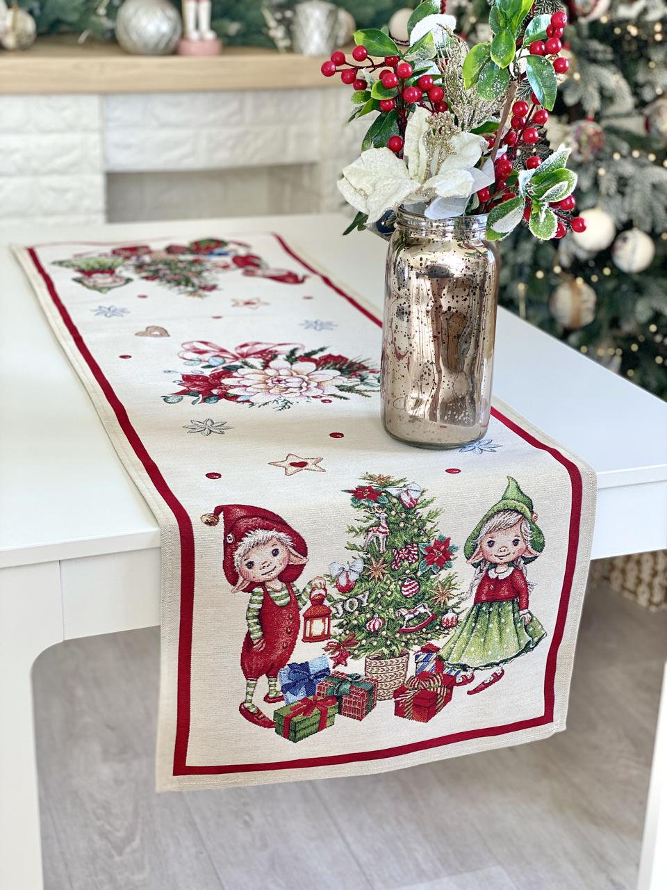 Доріжка раннер на стіл Новорічна 45х140 см., гобелен GINGER, фото 1