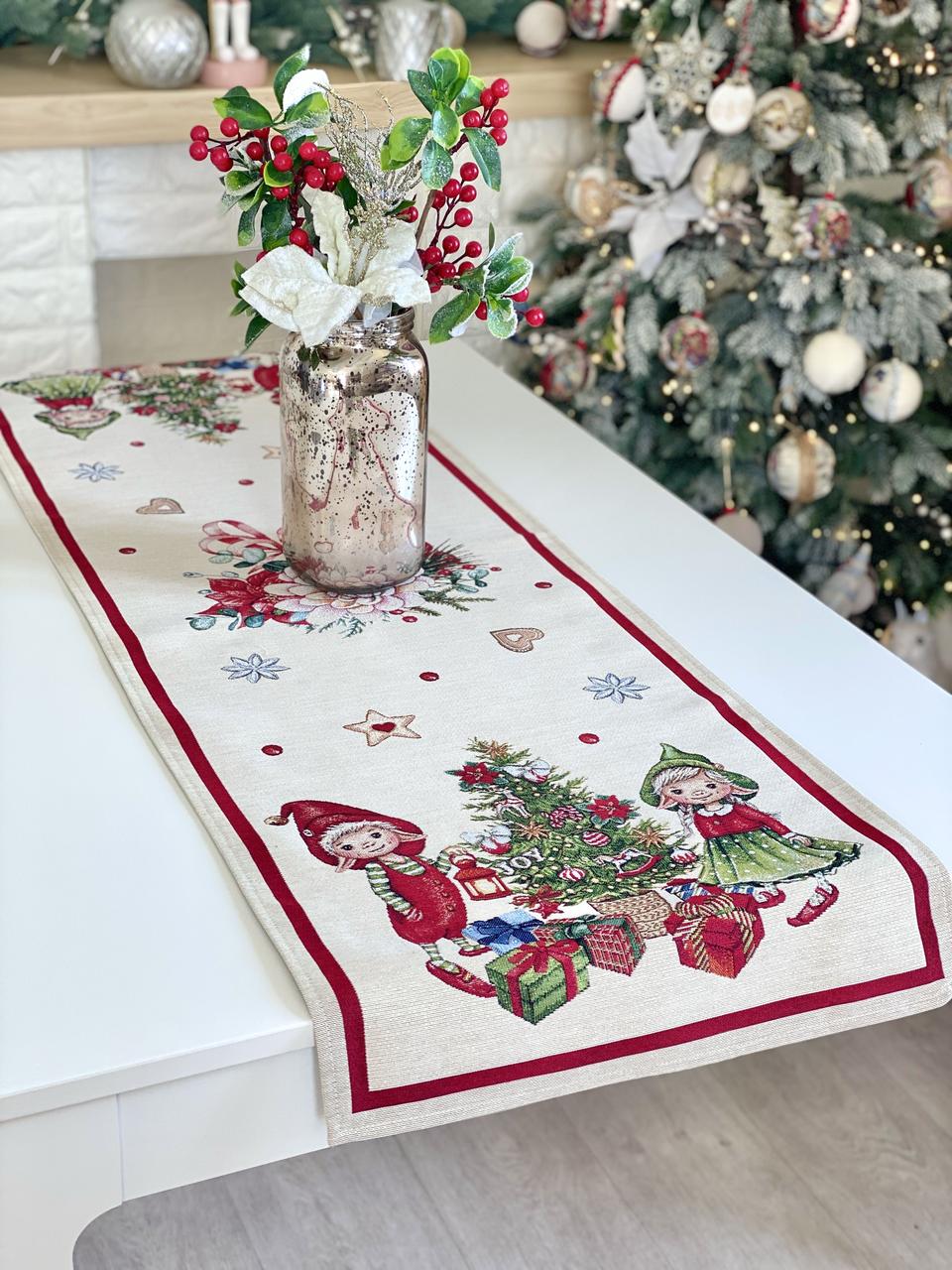 Доріжка раннер на стіл Новорічна 45х180 см., гобелен GINGER, фото 1
