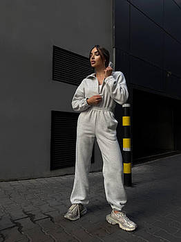 Жіночий теплий комбінезон з тринитки на флісі з молнією (Норма)