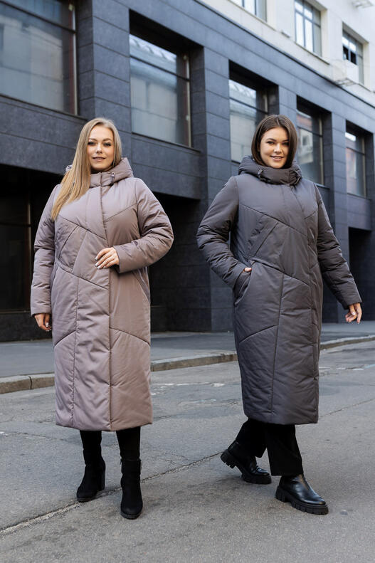 Жіноче стильне довге пальто кольору мокко М-1068 в розмірах 48-64, фото 1