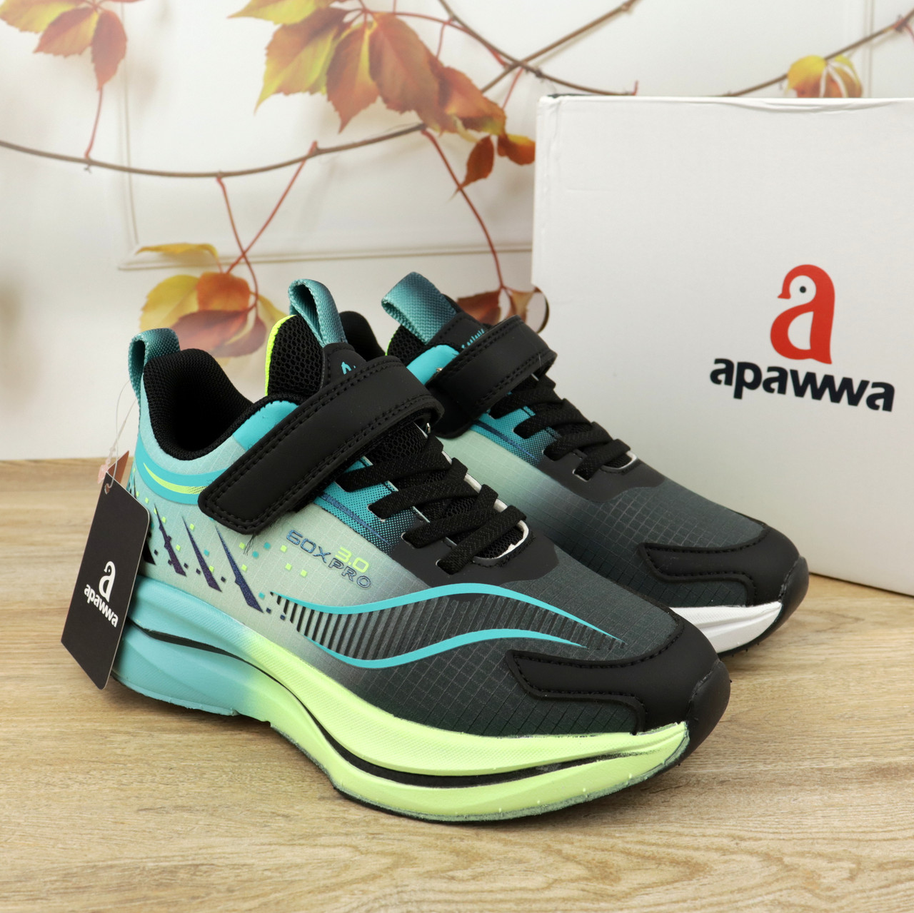 Кросівки для хлопчика демісезонні чорно-зелені тм Apawwa, фото 1