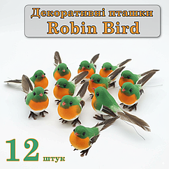 Декоративні пташки Robin Bird 85х45 мм, набір 12 шт. для декору, рукоділля та флористики