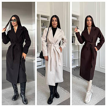 Пальто жіноче кашемірове на запах з поясом (Норма і напівбатал)