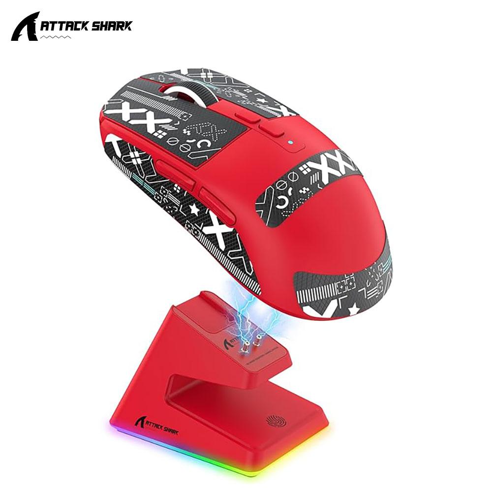 Мишка ATTACK SHARK X6 Red + Док-станція RGB | Сенсор PAW3395 | 65 годин акум, фото 1