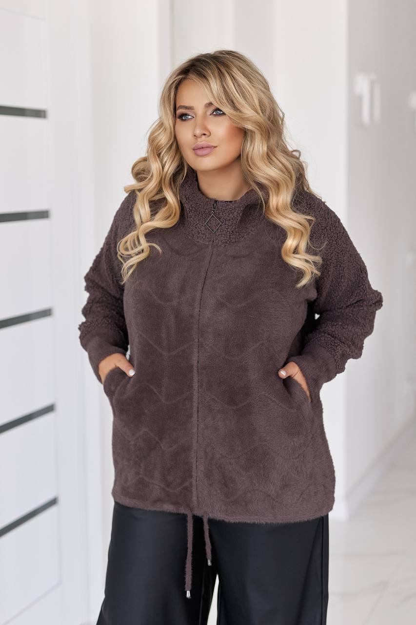 Жіноча куртка з пухнастої альпаки з хутряними вставками, фото 1