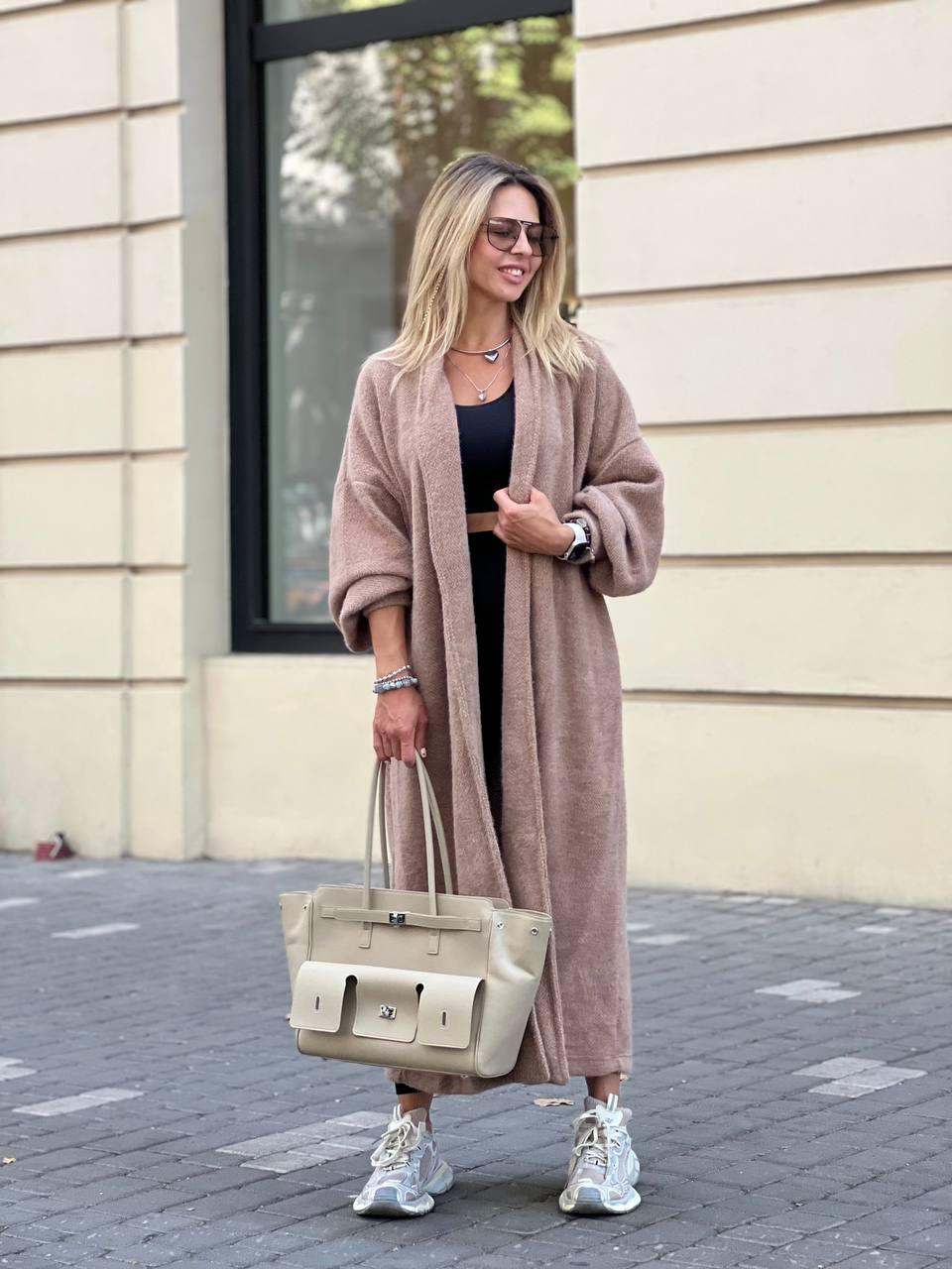 Стильний довгий кардиган оверсайз з м'якої пухнастої ангори, фото 1