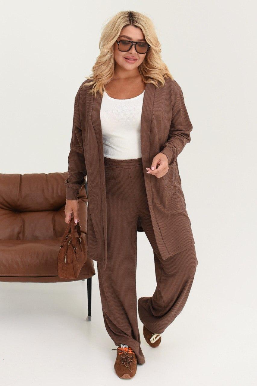 Жіночий костюм двійка в рубчик - штани та кардиган, фото 1