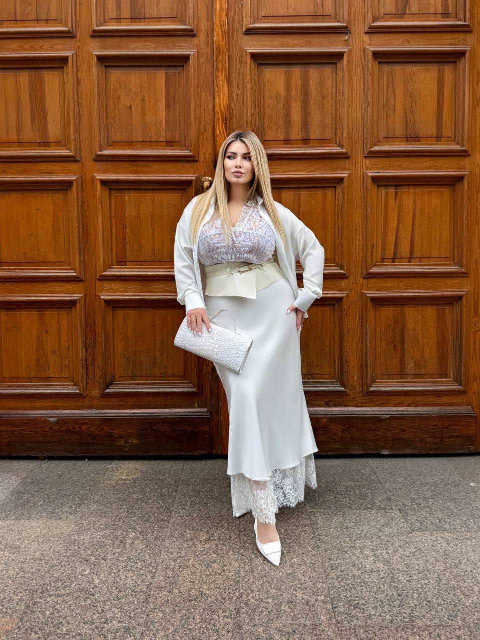 Базова довга спідниця з шовку з мереживом, фото 1