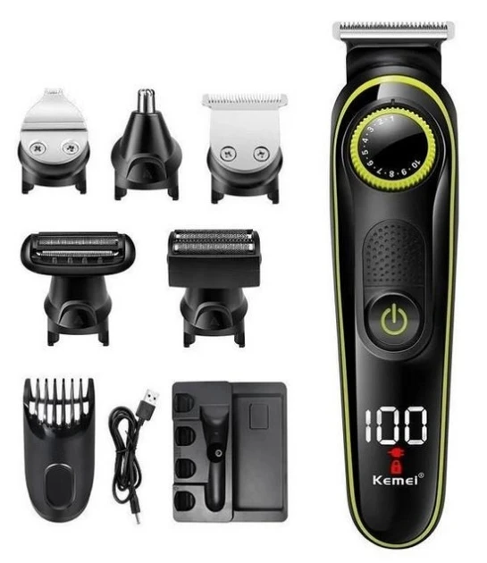 Набір для стрижки волосся бездротова машинка тример 5 в 1 Kemei KM-696 Al, фото 1