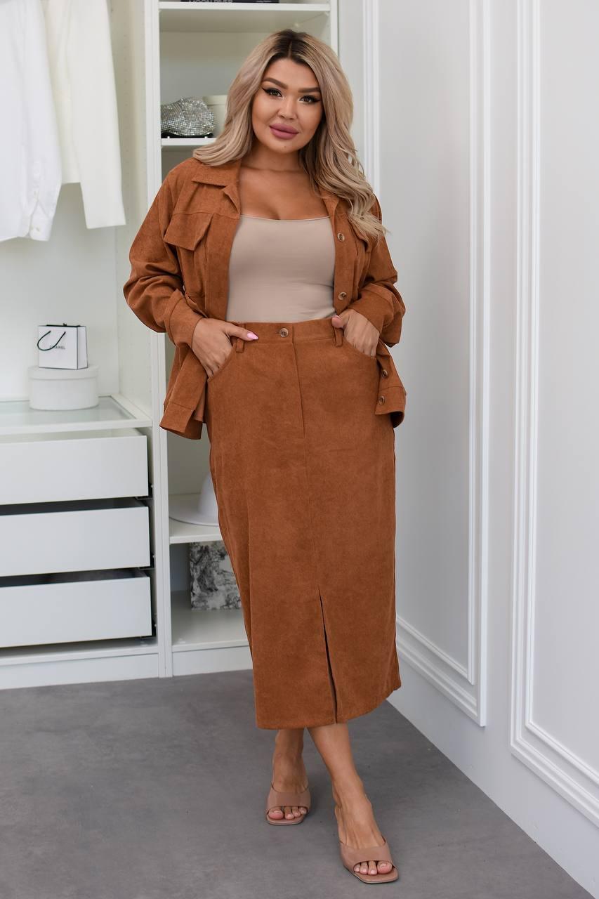 Жіночий костюм-двійка «MUST HAVE» з мікровельвету (куртка + спідниця), фото 1