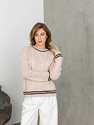 Жіночий вовняний светр з контрастною смужкою та візерунком