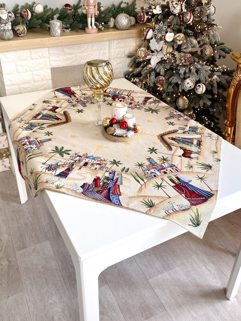 Скатертина на Новорічний стіл 97х100 см. гобеленова ADARA, фото 1