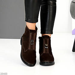 Стильні шоколадні замшеві черевики підйом на гумці низький хід 37