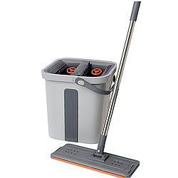 Телескопічна швабра з плоскою насадкою та відро з двома секціями для миття підлоги й віджиму, комплект для прибирання HP-35015-20