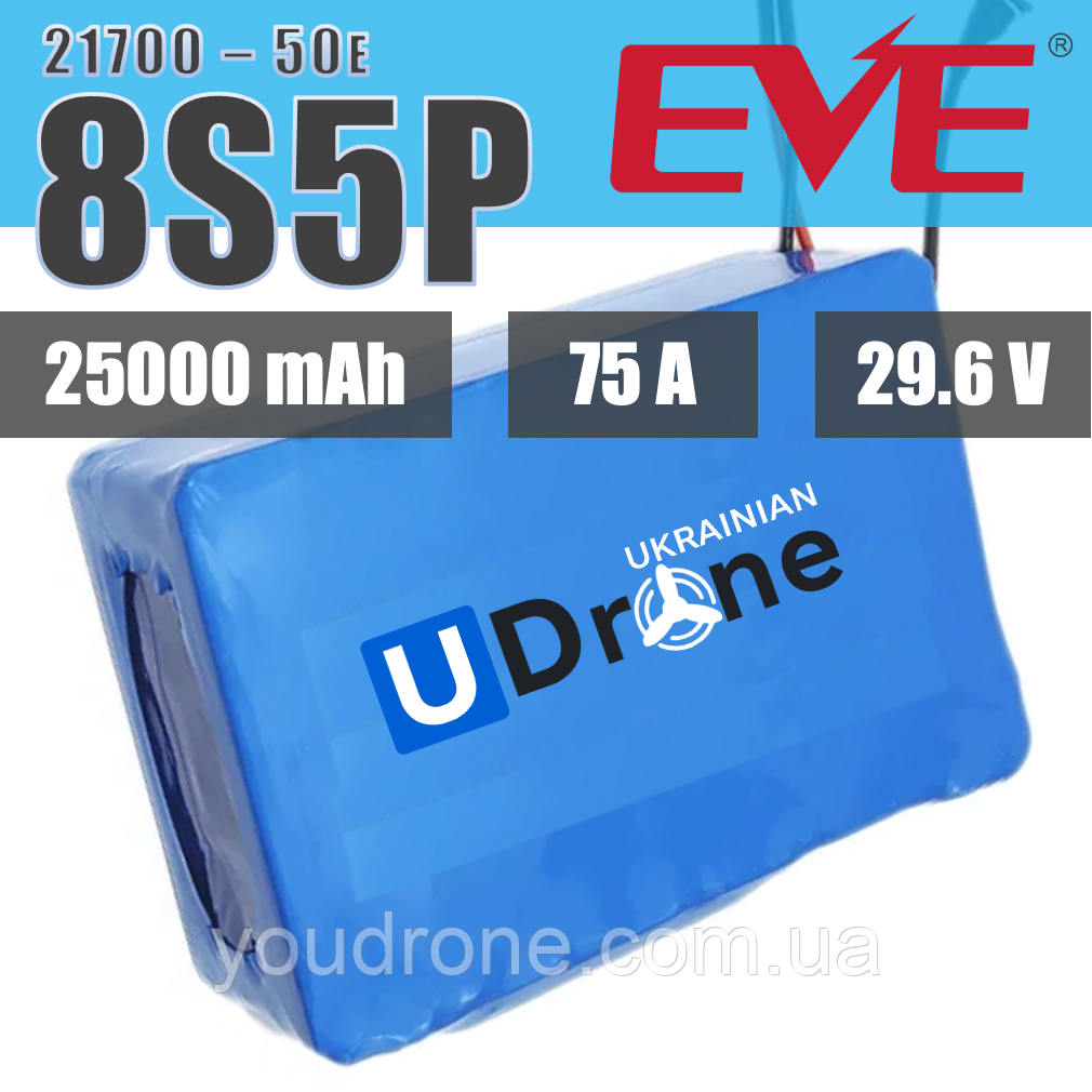 Акумуляторна збірка 8S5P EVE INR21700-50E: 25000 mAh, 75A, 29.6V / Ємна батарейна збірка 8S5P EVE INR21700-50E