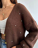 В'язана кофта (кардиган) жіноча коричнева. One Size, фото 3