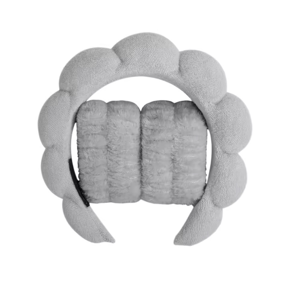 М'який косметичний обруч для вмивання + напульсники, сірий