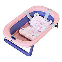 Дитяча ванна для купання Bimbo складана, силіконова, зі зливом, матрацом і термометром (BM-30011)