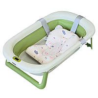 Дитяча ванна для купання Bimbo складана, силіконова, зі зливом, матрацом і термометром (BM-60530)