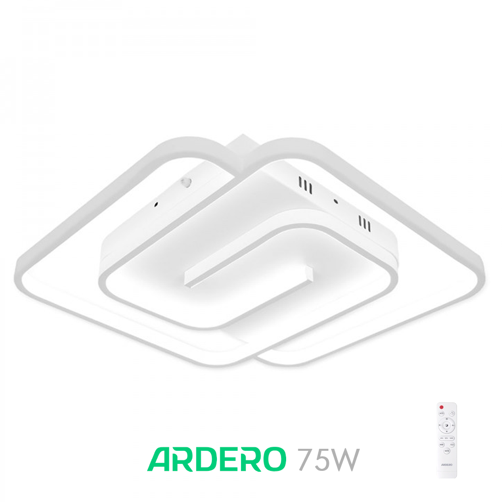 Світлодіодний світильник MONICA 75W AL6117-1ARD білий Ardero 3000-6000K 3550Lm квадратна люстра 420х420х45мм, фото 1