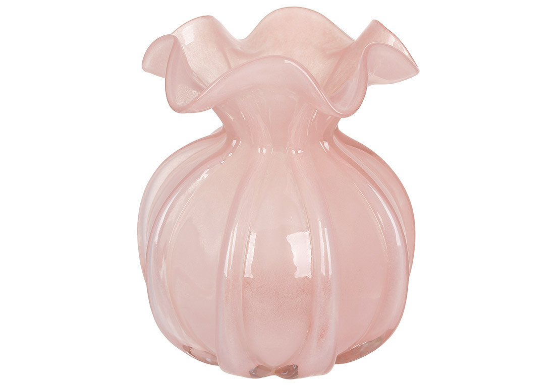 Скляна ваза Adele ( ручна робота ), D13*15.5см, колір - ніжно - рожевий ТОВАР ВІД ВИРОБНИКА