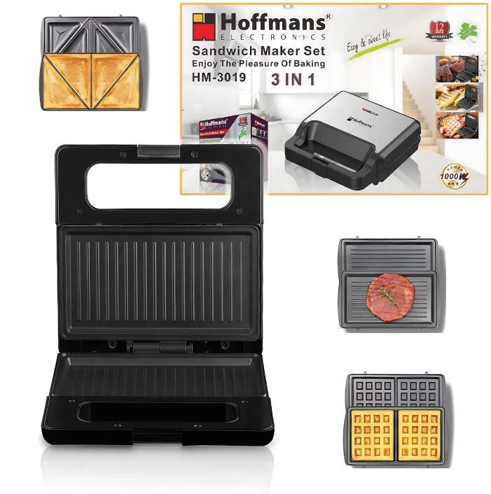 Мультимейкер 3 в 1 Hoffmans HM-3019 електровафельниця, гриль і сендвічниця, 1000 Вт, змінні панелі