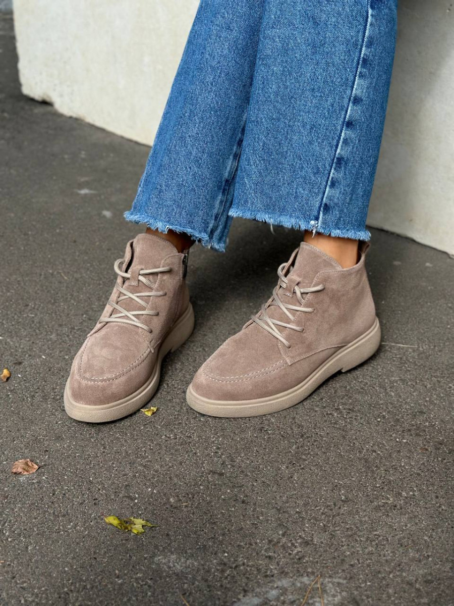 Черевики жіночі замшеві бежеві демісезонні, фото 1