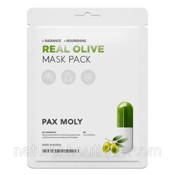 Маска тканинна Pax Moly для обличчя Real Olive з оливковою олією 25 мл, фото 1