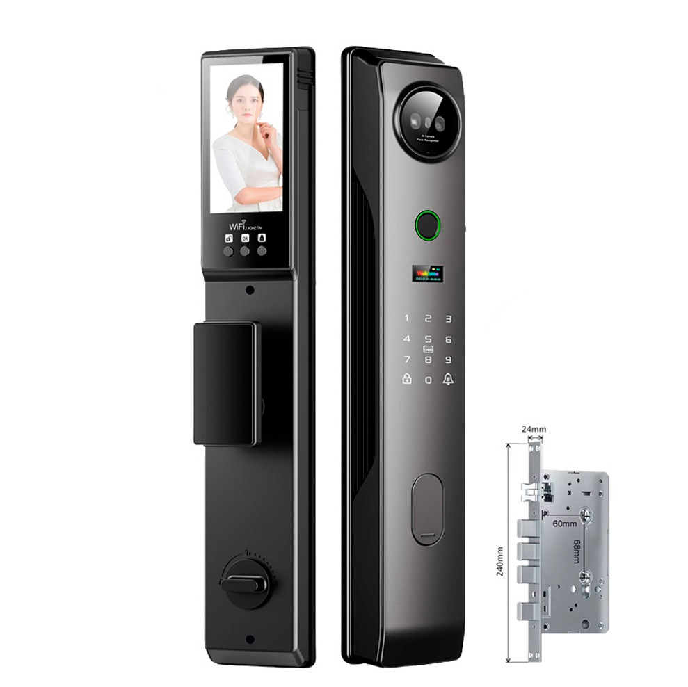 Розумний замок з 3D розпізнаванням обличчя і відбитків пальців WiFi 3200 mAh Чорний, фото 1