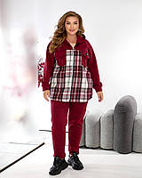 Жіночий спортивний костюм батал худі на блискавці теплий флісовий карта темно-зелений 48-58