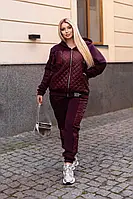 Жіночий теплий костюм батал стьобаний на флісі спортивний з капюшоном осінній чорний 48-58