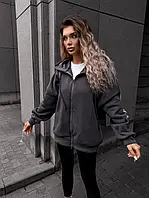 Женская худи демисезонная на молнии свободная утепленная с капюшоном стильная черная 42-50