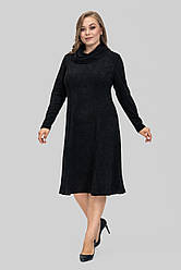 Елегантна жіноча розкльошена трикотажна сукня чорного кольору, великі розміри