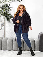 Пальто куртка женская альпака теплая баклажан мокко размер 52-58