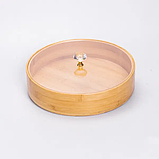 Менажниця бамбукова Yiwu HB-40-3 кругла з кришкою 25*25*8 см Бежевий, фото 2