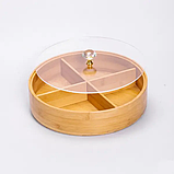 Менажниця бамбукова Yiwu HB-40-3 кругла з кришкою 25*25*8 см Бежевий, фото 3