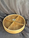 Менажниця бамбукова Yiwu HB-40-3 кругла з кришкою 25*25*8 см Бежевий, фото 5
