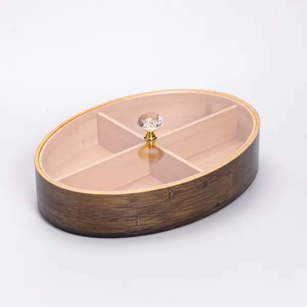 Менажниця бамбукова Yiwu HB-40-8 овальна з кришкою Бежевий, фото 1