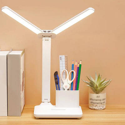 Настільна акумуляторна LED-лампа BL-A8 з підставкою для гаджетів Сенсорна лампа 30×17 см Біла