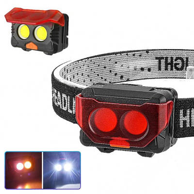 Налобний ліхтар 2029-2COB на батарейках з червоним фільтром на батарейках