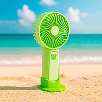 Мінівентилятор ручний TX268 Зелений, портативний вентилятор на акумуляторі з підставкою для телефона