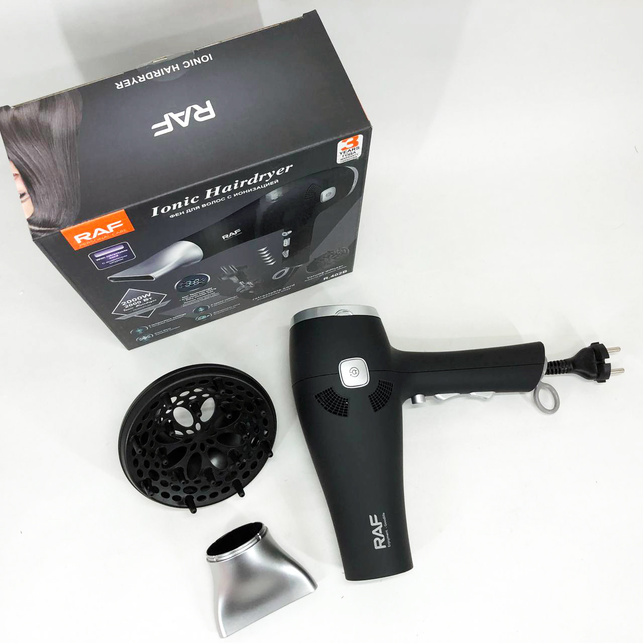 Фен для волосся 2 режими температури RAF R.402B 2400 Вт, Потужний фен для сушіння та укладання волосся TX-68, фото 1