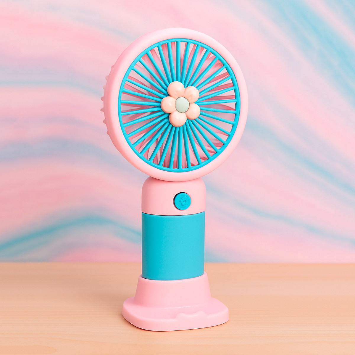 Вентилятор на акумуляторі ручний AC-38 Рожево-блакитний, портативний вентилятор із підставкою на стіл, фото 1