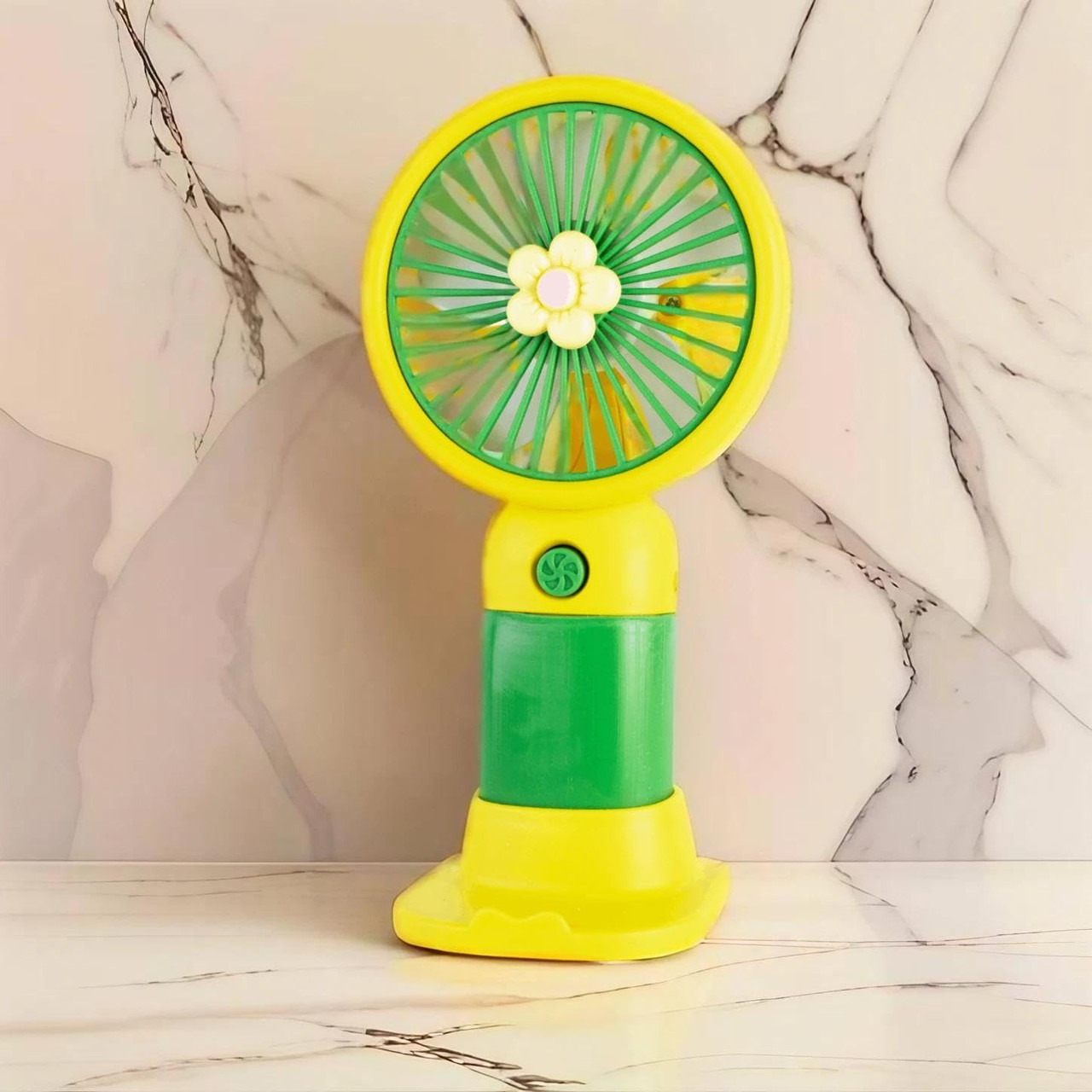 Портативний вентилятор на акумуляторі AC-38 Зелено-жовтий, настільний мінівентилятор із підставкою, фото 1