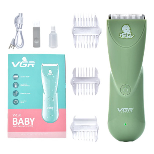Дуже тиха бездротова машинка для стрижки волосся дітей VGR V-150 з насадками. Колір: зелений KA-13, фото 1