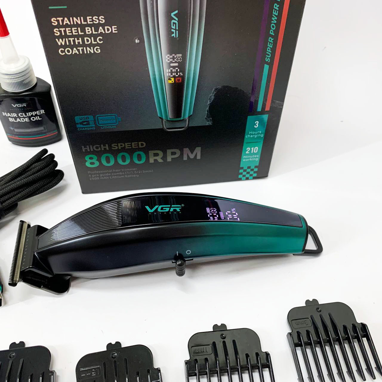 Акумуляторна машинка для стрижки волосся з насадками VGR, Професійна машинка для гоління голови MQ-32, фото 1
